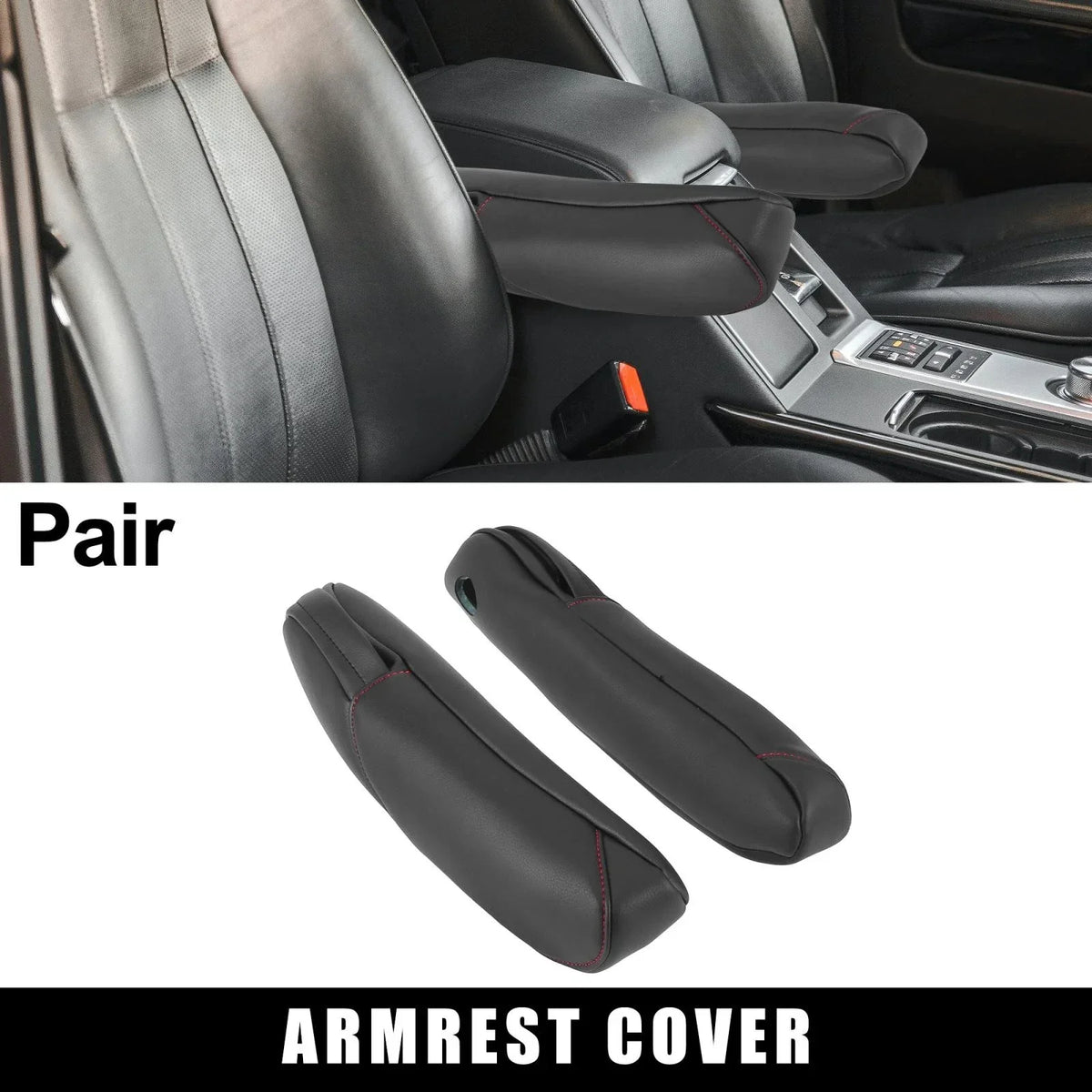 Car Front Seat Armrest Cover Black with Red Line for Honda CR-V (2010-2011)