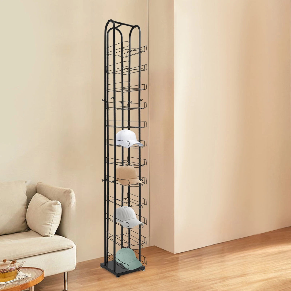 12 Tiers Hat Display Rack for Free Standing Metal Floor Caps Headwear Stand