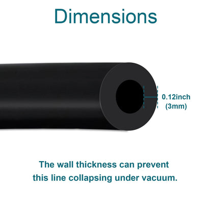 10FT Vacuum Hose for Automotive (10 5/32" - 4mm) with 10 Clamps, Black