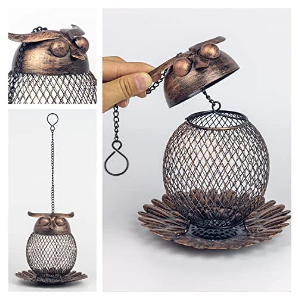 2X Charming Owl Design Bird Feeder with Large Capacity for Outdoor Spaces