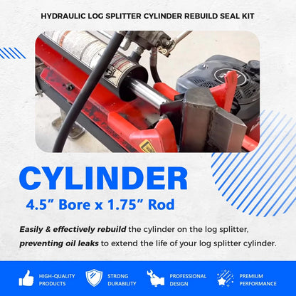 Hydraulic Log Splitter Cylinder Rebuild Seal Kit for 4.0" Bore x 1.75" Rod