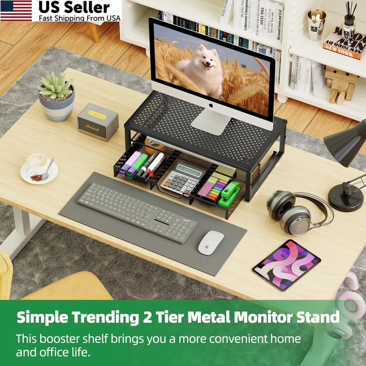 Metal Monitor Stand Riser for Universal Use (16"W x 10"D x 6.25"H)