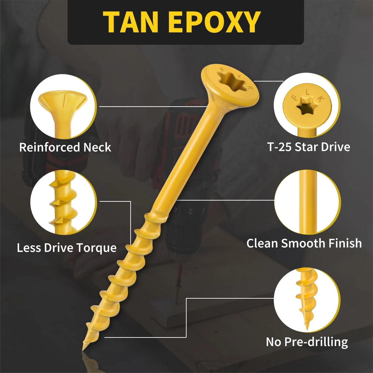 310pcs #8 x 2 Inch Wood Screws for Decking (Epoxy Tan)