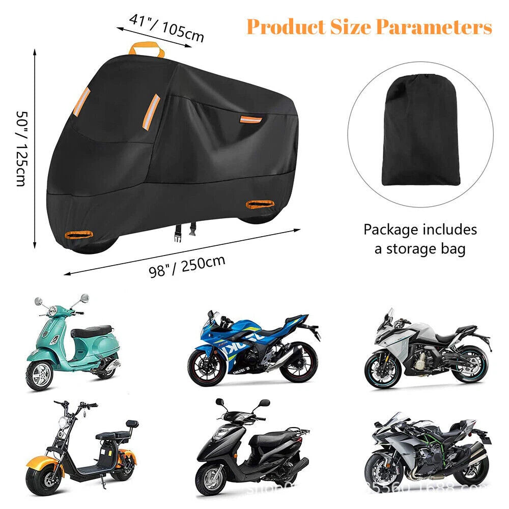 2X Waterproof Heavy Duty Motorcycle Cover for Winter Outside Storage