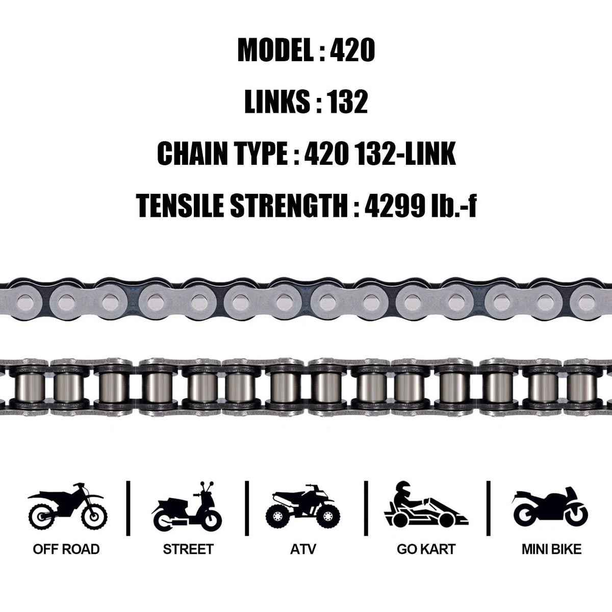 DYC 420 Motorcycle Chain 132 Links for 50 70 90 110 125 196 212cc
