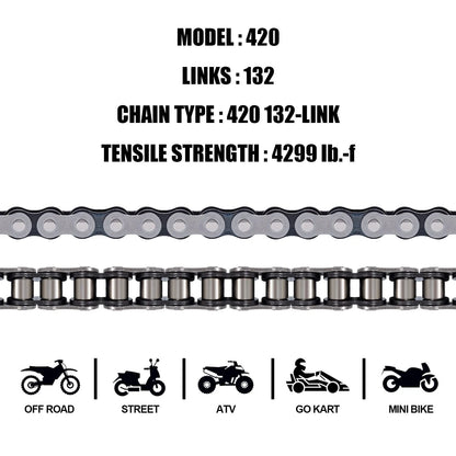DYC 420 Motorcycle Chain 132 Links for 50 70 90 110 125 196 212cc