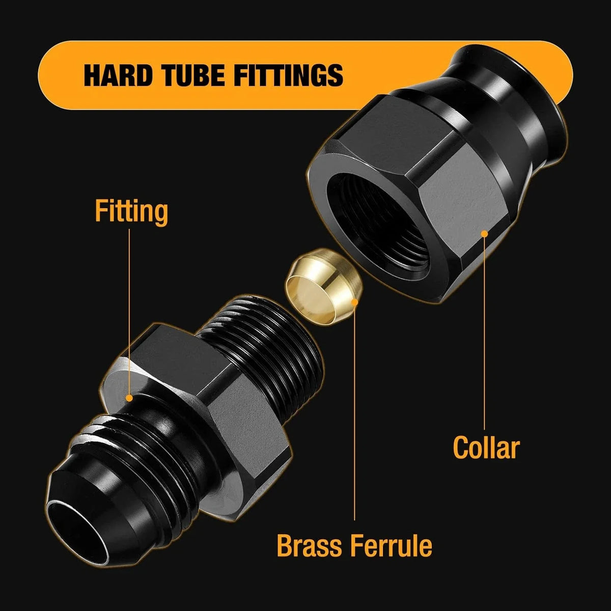 6AN Male to 3/8" Hardline Fitting Aluminum Fuel Hose Adapter for Auto