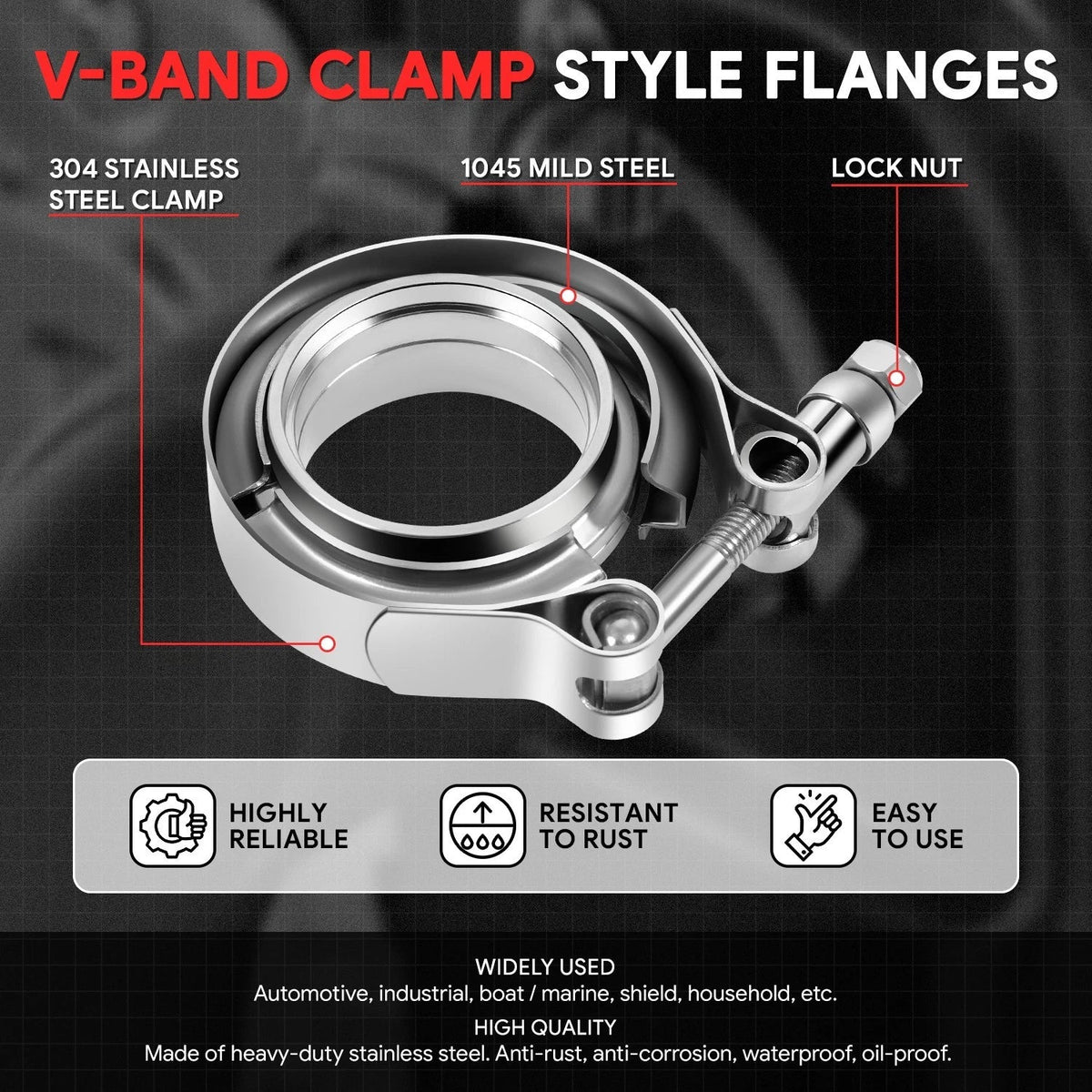 2X 2.5" OD V-Band Turbo Clamp & Flange Set for Universal Applications