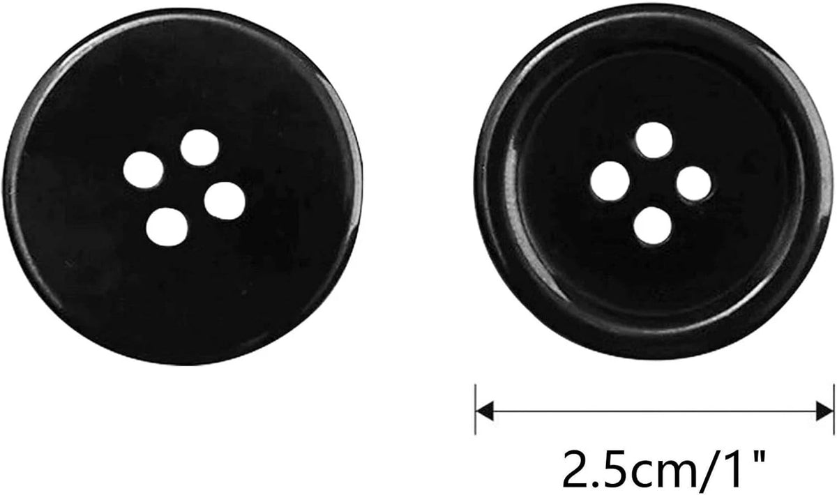 100pcs Black Round Resin Buttons for Crafting (1 Inch)