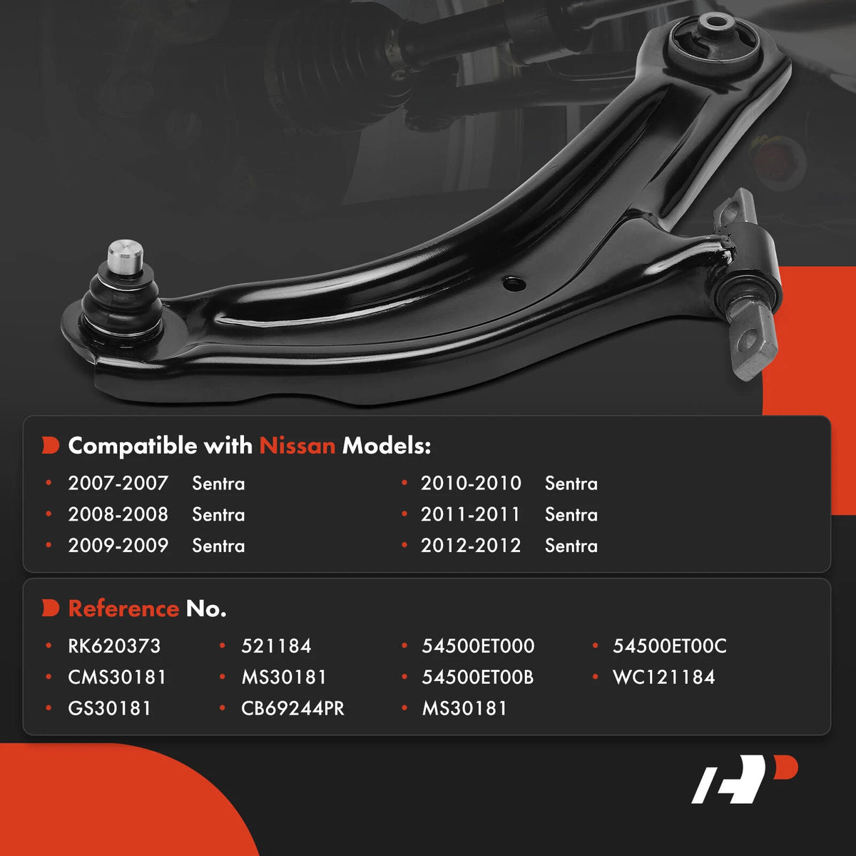 Front Right Lower Control Arm w/Ball Joint for Nissan Sentra (2007–2012) MS30181, 54500ET000, RK620373