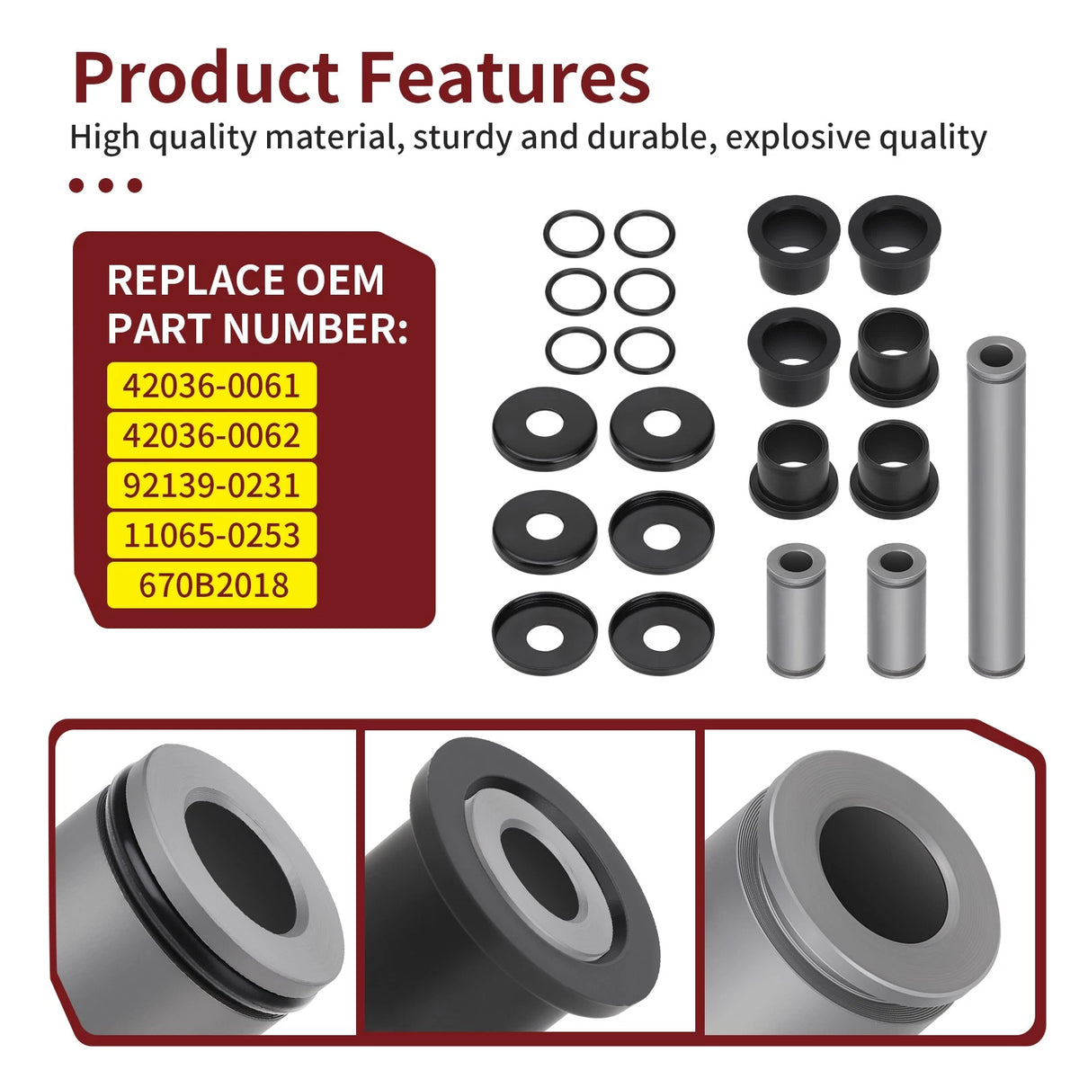 Front Upper+Lower A-Arm Bearing Bushing Kit for Kawasaki Teryx 750 (2008–2013) 42036-0061, 42036-0062, 92139-0231, 11065-0253, 670B2018