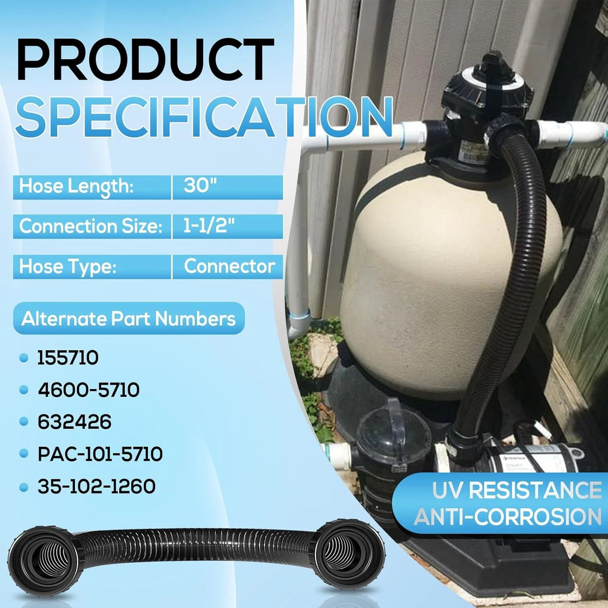 Pump Hose for Pentair Sand Dollar/Sta-Rite Crystal-Flo (Pool/Spa)