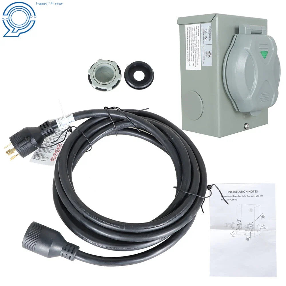 30 Amp Generator Cord and Power Inlet Box Combo Kit 15FT Waterproof