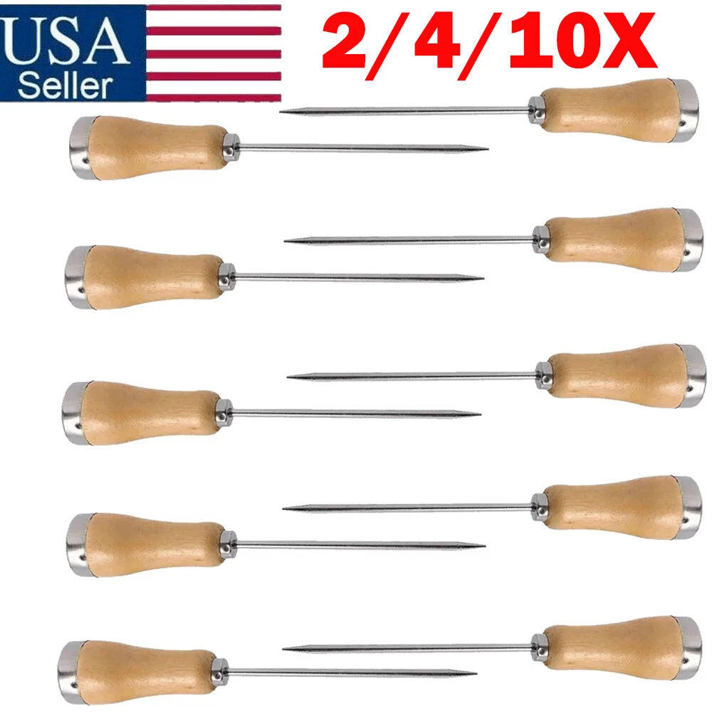 2X Stainless Steel Ice Picks with Wooden Handles for Kitchen Tools