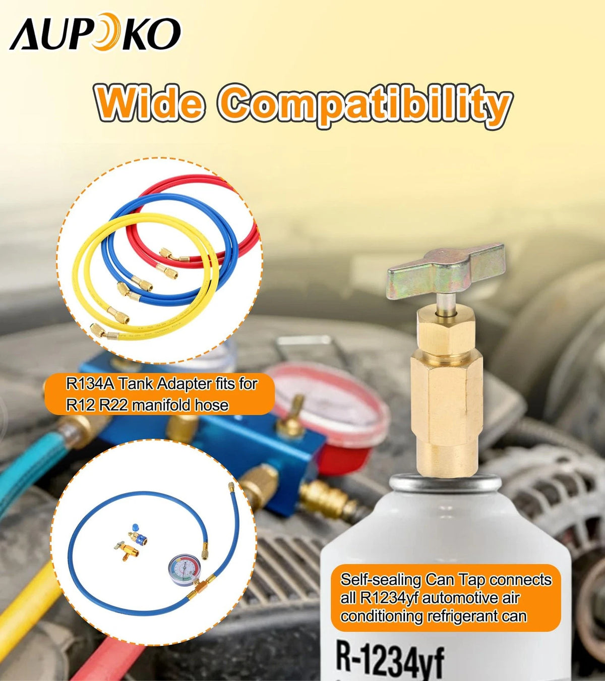 R1234YF Self-Sealing Can Tap with R134A Tank Adapter for Automotive