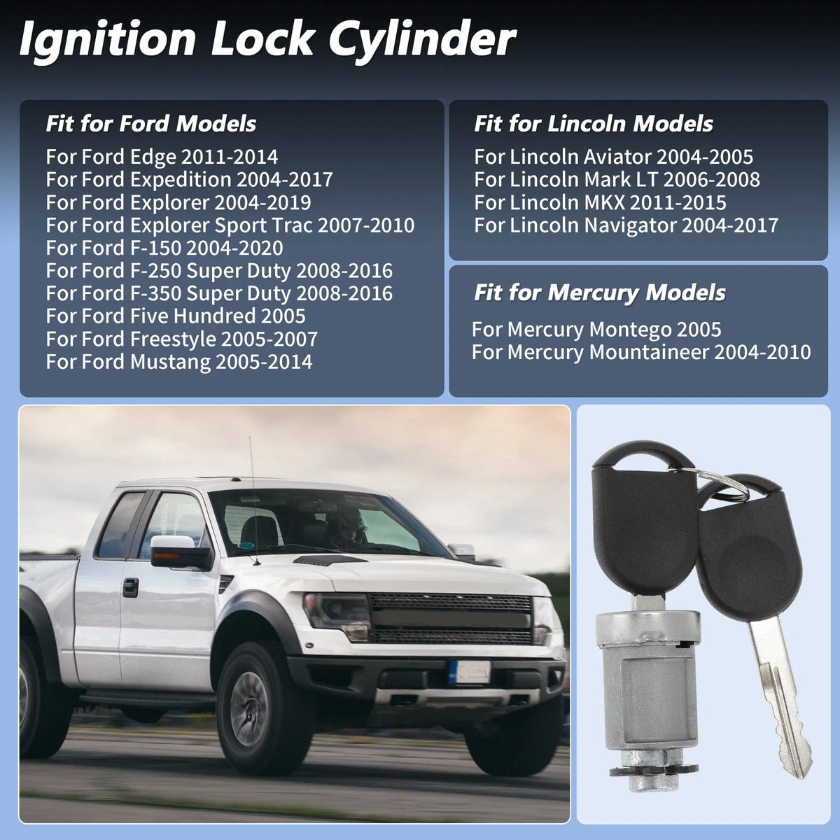 Ignition Lock Cylinder No.4L3Z11582BB for Ford F150 (2004–2020) with 2 Keys