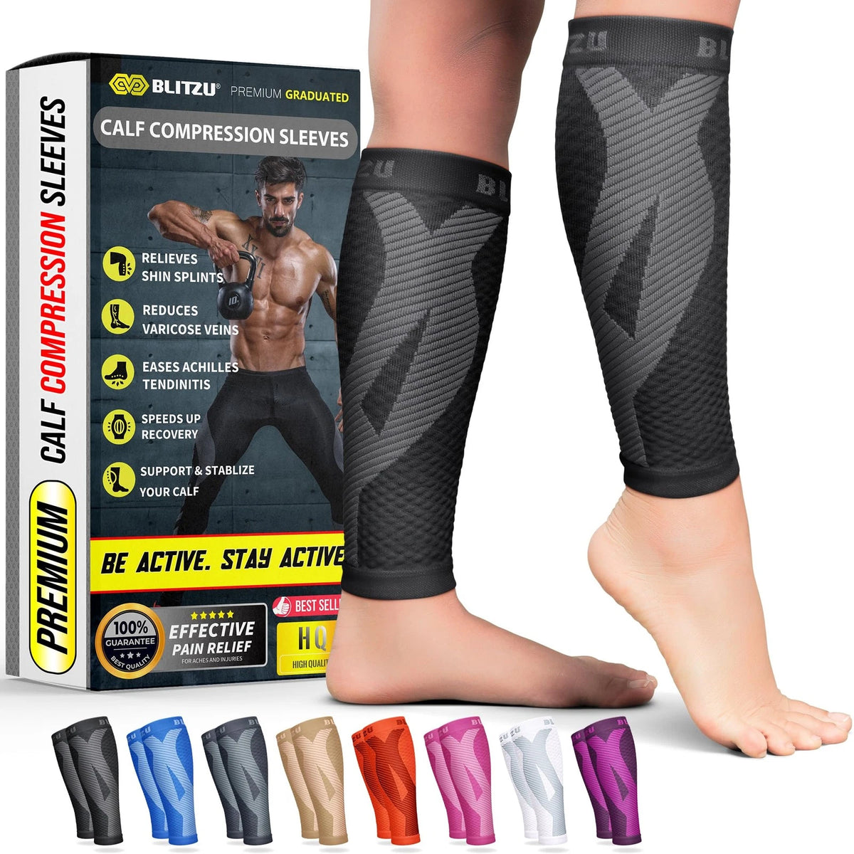 Calf Compression Sleeves for Men and Women (Large/X-Large, Black)