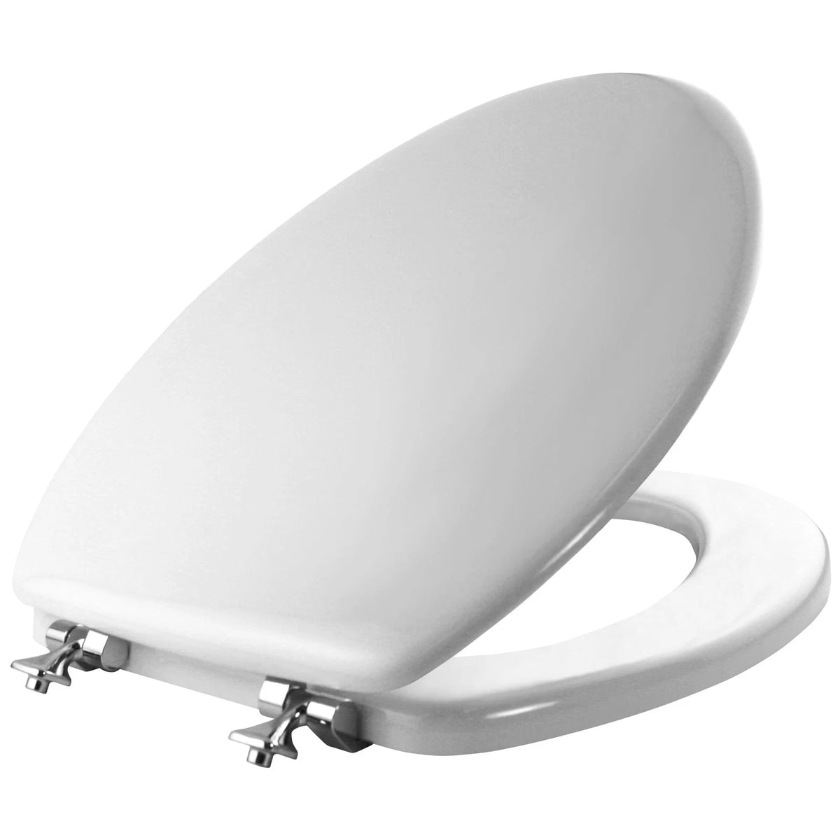 Elongated Toilet Seat with Chrome Hinges for Universal Fit