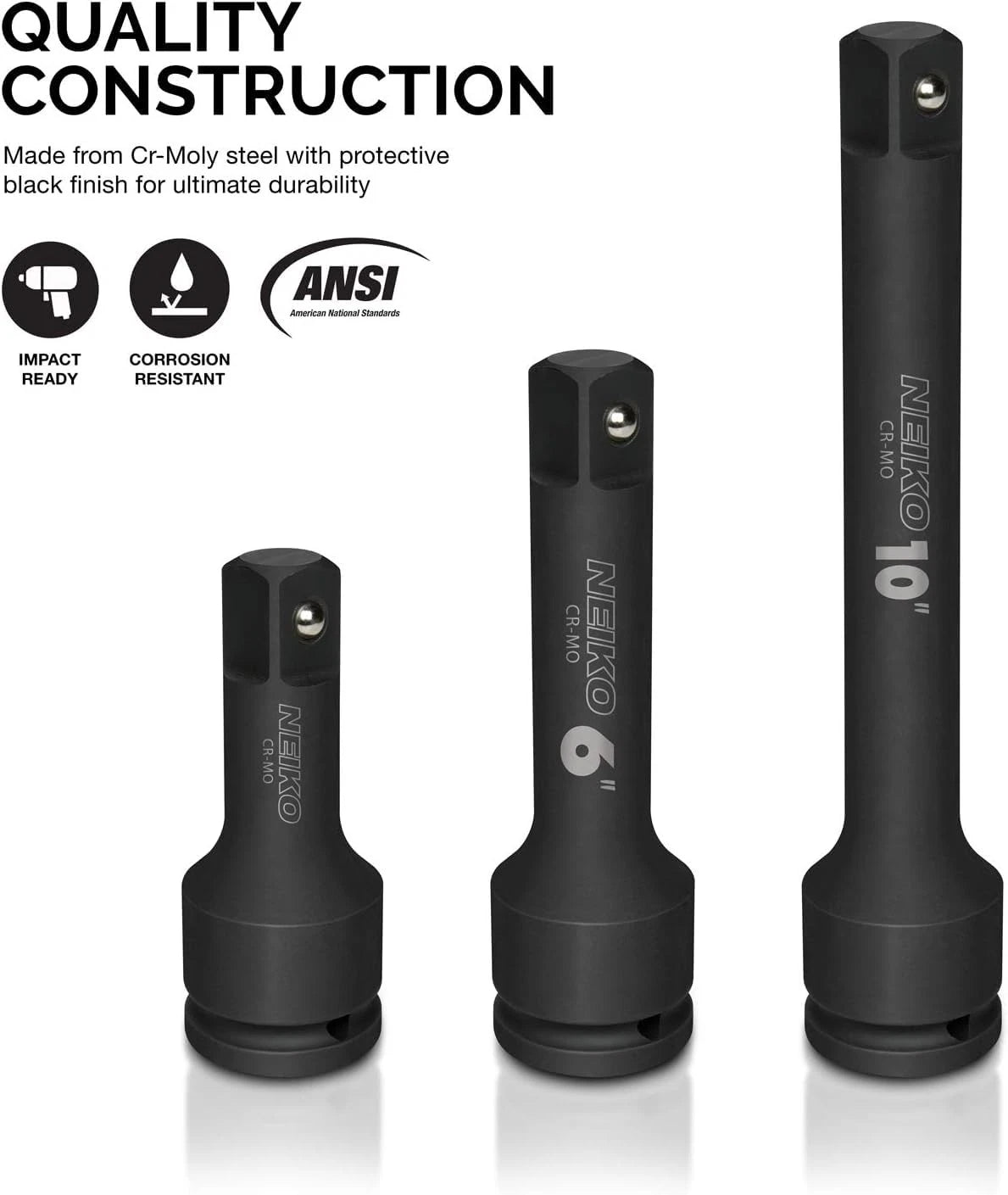 Set of 3 Impact Extension Bars for 3/4-Inch Drive (4", 6", 10")