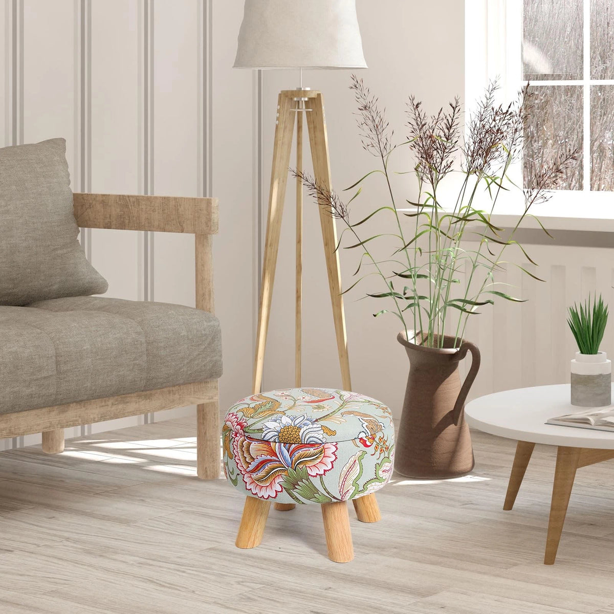 Round Storage Ottoman for Home (12"D x 10"W x 12"H) - Yellow