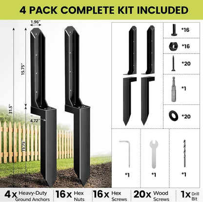 4 Pack Heavy Duty Steel Fence Post Repair Kit for 4x4 & 6x6