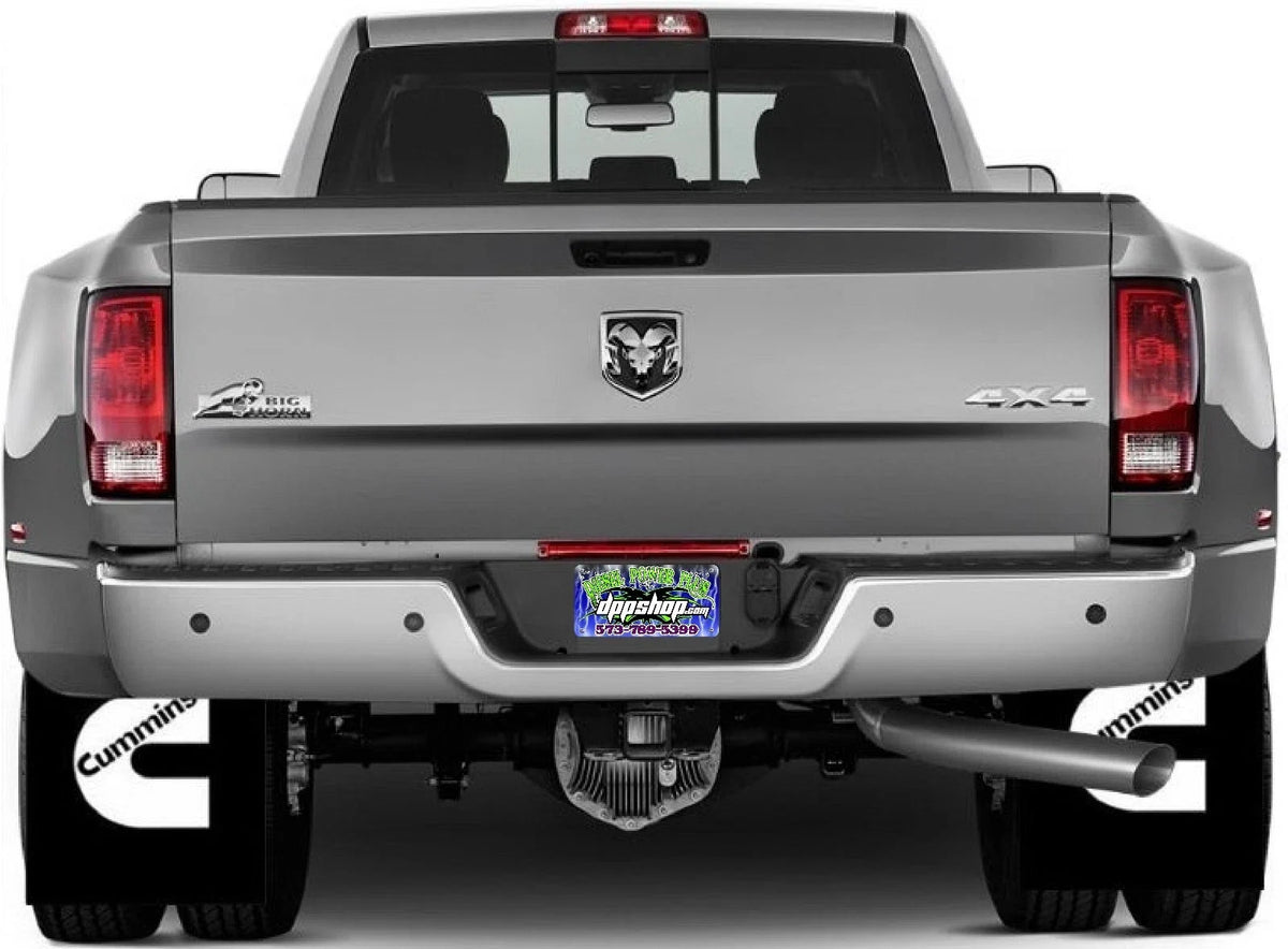 Pair of 18" x 24" White Cummins Logo Mud Flaps for Ram Trucks