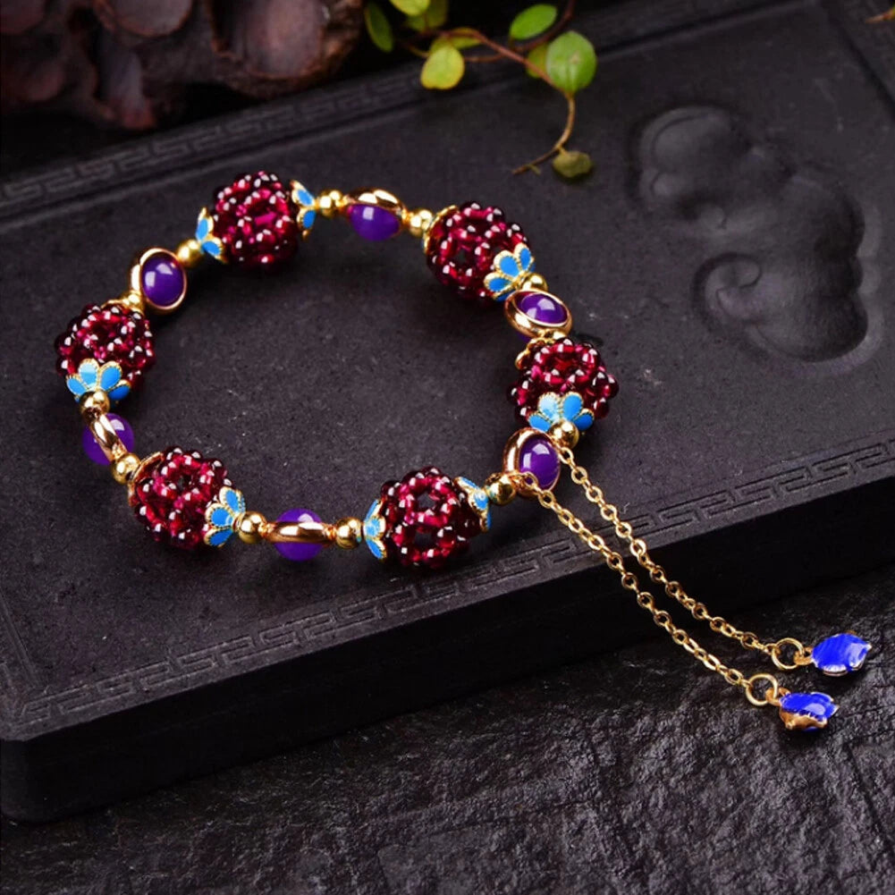 Natural Garnet Crystal Round Bead Bracelet for Women - Healing Reiki Gift