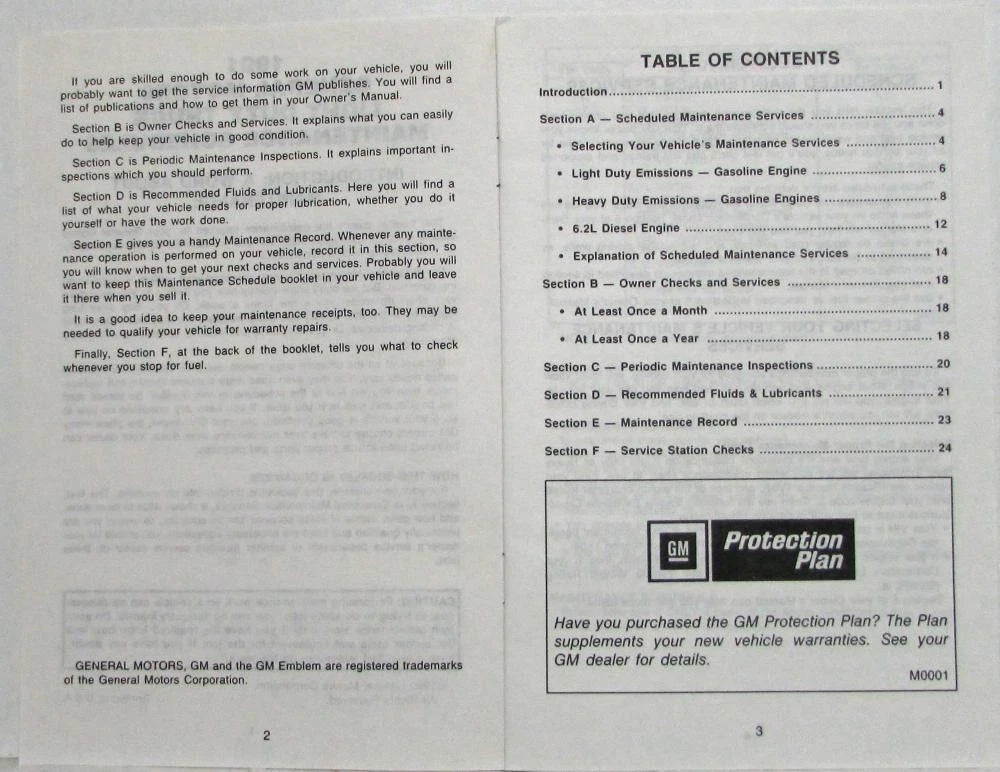 Maintenance Schedule Booklet for GMC Light Duty Truck (1991)