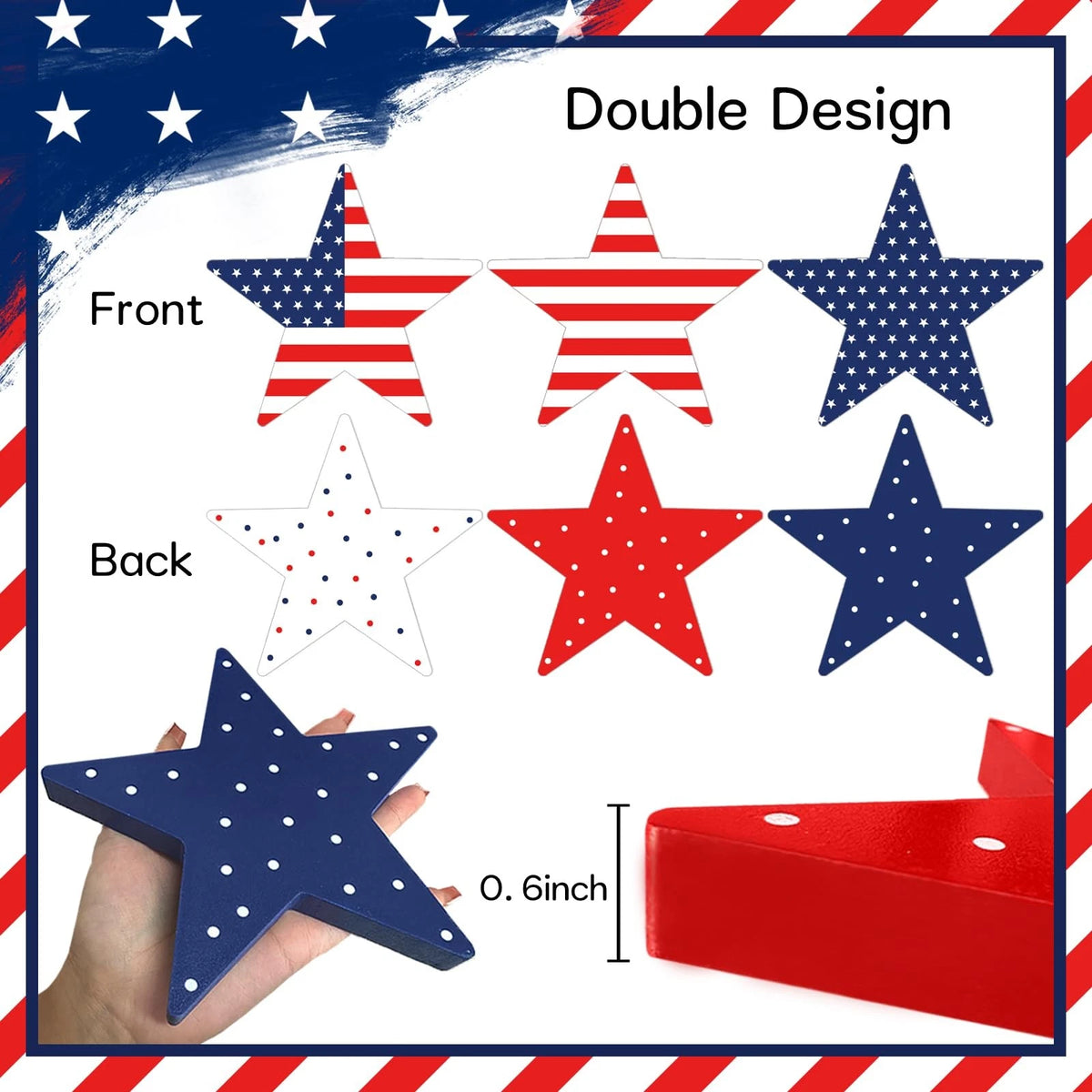 3Pcs Wooden Star Signs for 4th of July Decorations