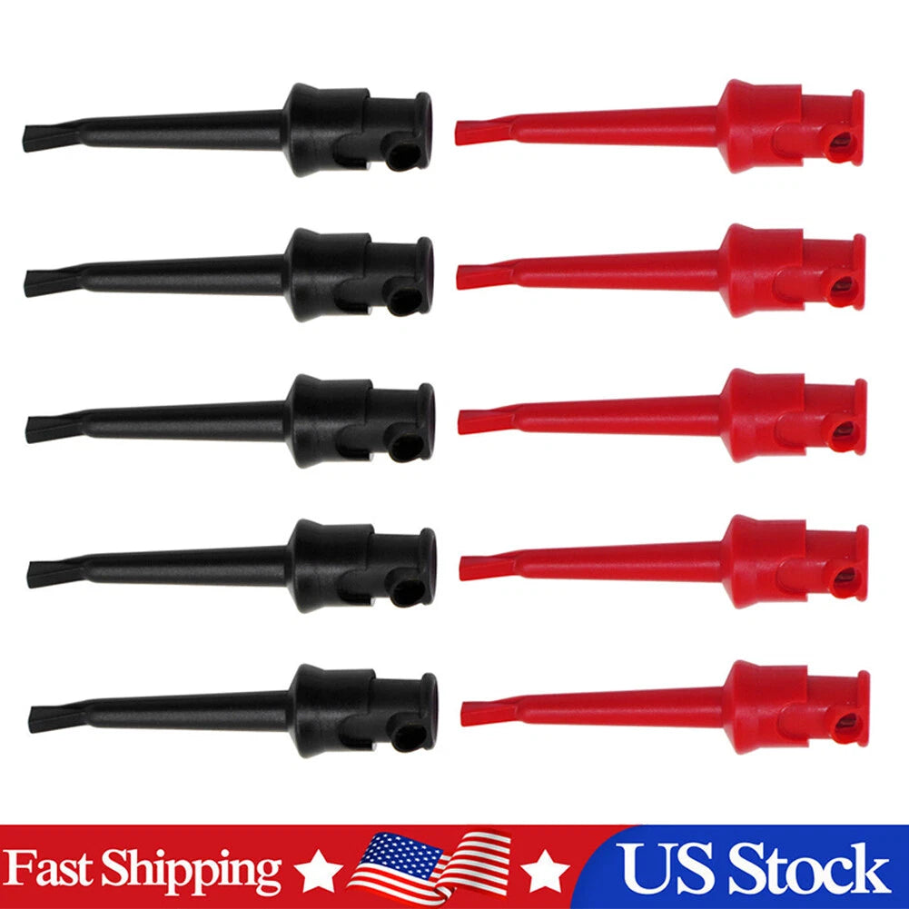 10Pc Mini Grabber Test Hook Clips for Electrical Testing (Black & Red)