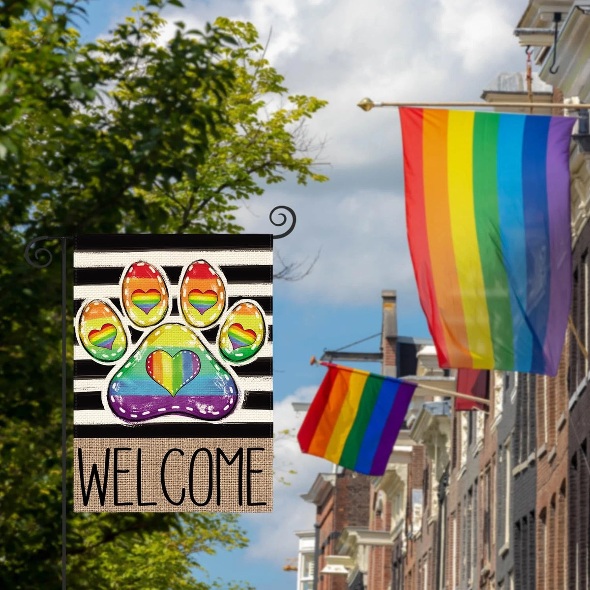 Paw Print Rainbow Pride Garden Flag for Size 12 x 18"
