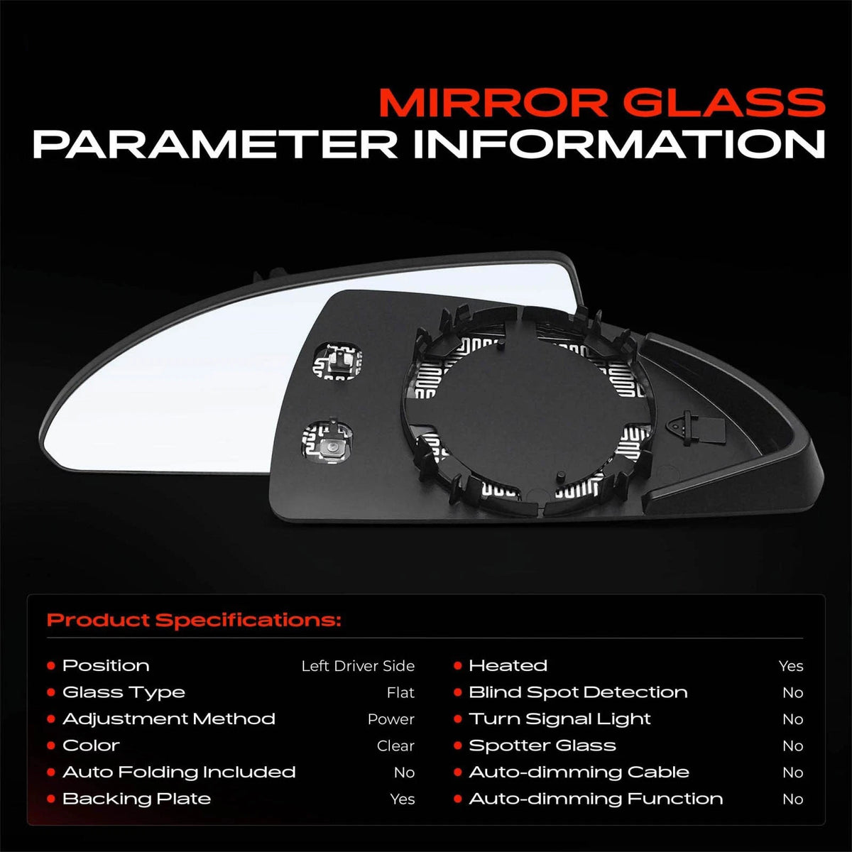 Heated Driver Power Mirror Glass for Chevrolet Impala (2006–2013) 89046149, GM1324118