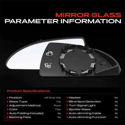 Heated Driver Power Mirror Glass for Chevrolet Impala (2006–2013) 89046149, GM1324118