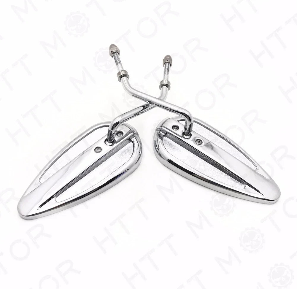 Pair Chrome Teardrop Racing Mirrors for Harley Street Glide, Road Glide (2014–2023)