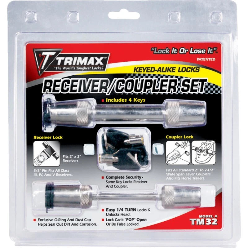 2X Trimax TM32 Receiver & Coupler Lock Set for Keyed-Alike Security