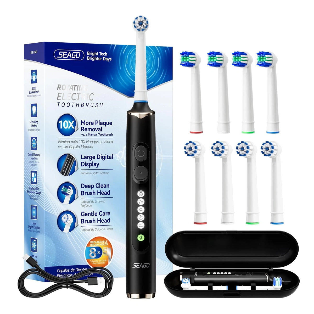 Electric Toothbrush for SEAGO Soft Round (Pack of 1) - Black