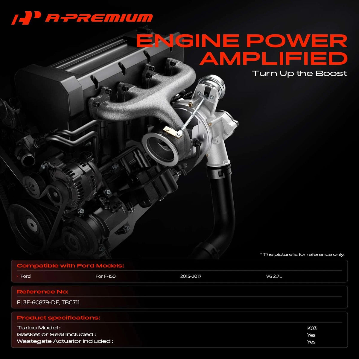 Turbocharger for Ford F-150 (2015–2017) FL3E-6C879-DE, TBC711