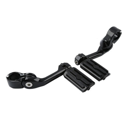 1 1/4" Black Adjustable Highway Long Angled Foot Pegs for Harley