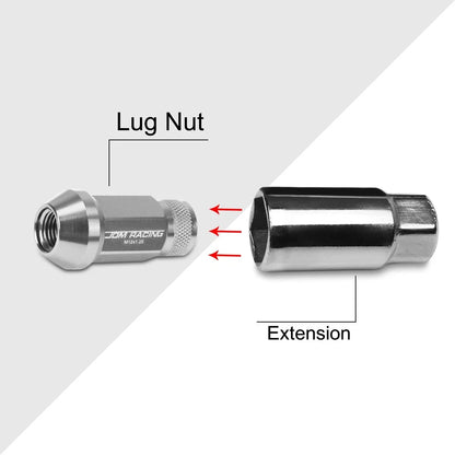 Set of 20 M12X1.25 Gunmetal Open End Cone Seat Hex Rim Lug Nuts + Extension 25mmx50mm