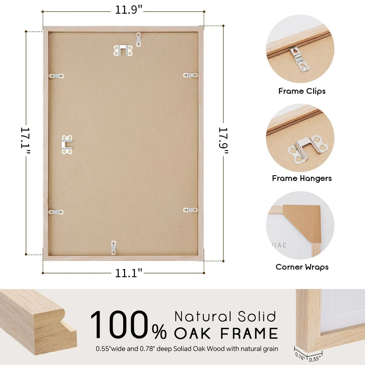 11x17 Solid Oak Wood Picture Frame for 8x12 Photos (Fits 11x17)