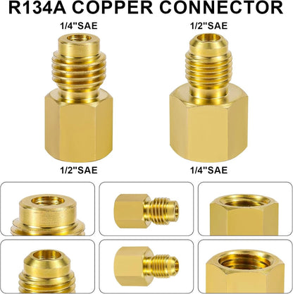 2X Brass Refrigerant Tank Adapters R134A to R12 for AC Systems
