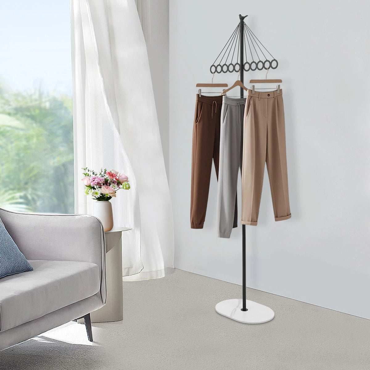 Floor Stand Shelf Clothing Rack with 10 Hooks for Entrance