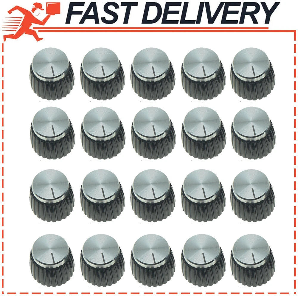 20 Pack Push-on Knobs for Marshall Guitar AMP Amplifier - Black/Silver Cap