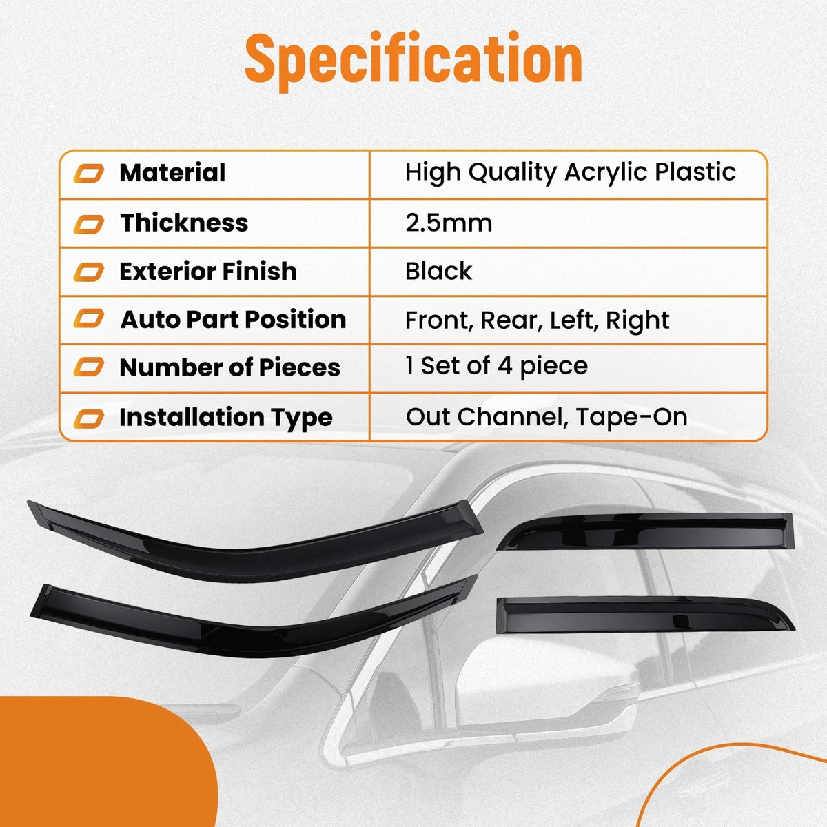Set of 4 Rain Guards Visor Window Wind Deflectors for Toyota 4Runner (2003–2009)