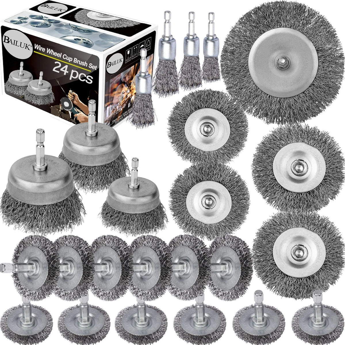 Wire Wheel Cup Brush Set for Die Grinder (0.012-Inch Coarse Crimped)