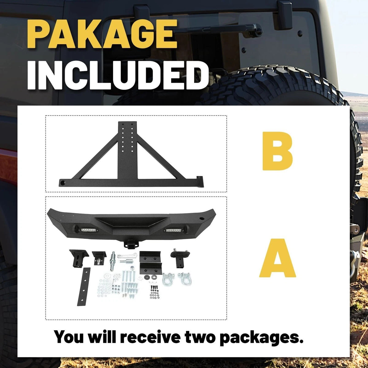 Off-Road Rear Bumper with Spare Tire Carrier for Jeep Wrangler JK JKU (2007–2018) - CON-A000000093, Heavy Duty, Textured