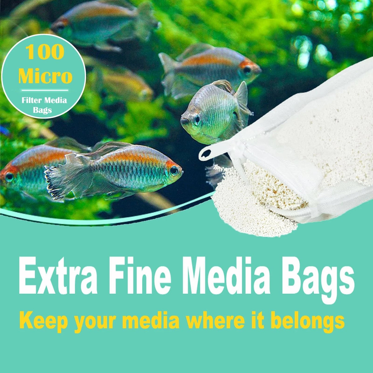 Set of 6 Aquarium Filter Media Bags for Fish Tank 3" x 8" Extra Fine