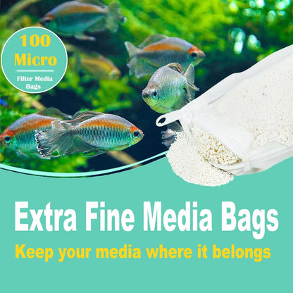 Set of 6 Aquarium Filter Media Bags for Fish Tank 3" x 8" Extra Fine