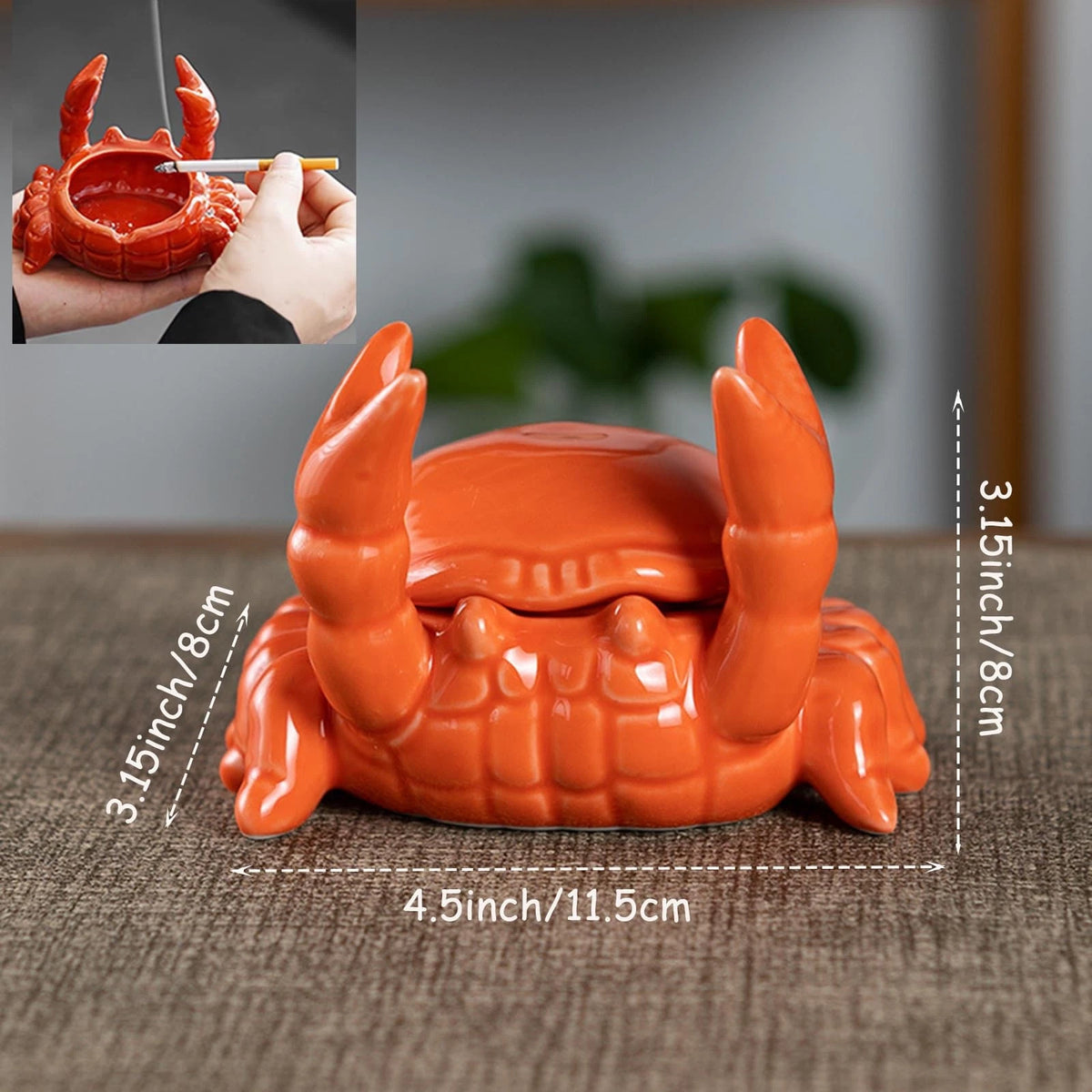 Windproof Ceramic Ashtray with Crab Lid for Tabletop Indoor Outdoor