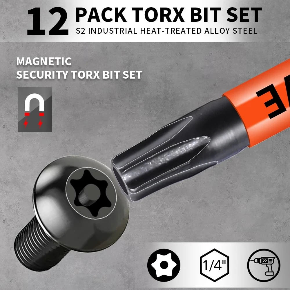 12-Pack Impact Security Torx Bit Set 3-Inch Long S2 Steel